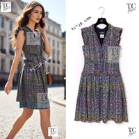 CHANEL 11S Black Pink Blue Multi color Zipper Tweed Dress 38 シャネル ブラック ブルー ピンク ブルー マルチカラー ジッパー ツイード ワンピース