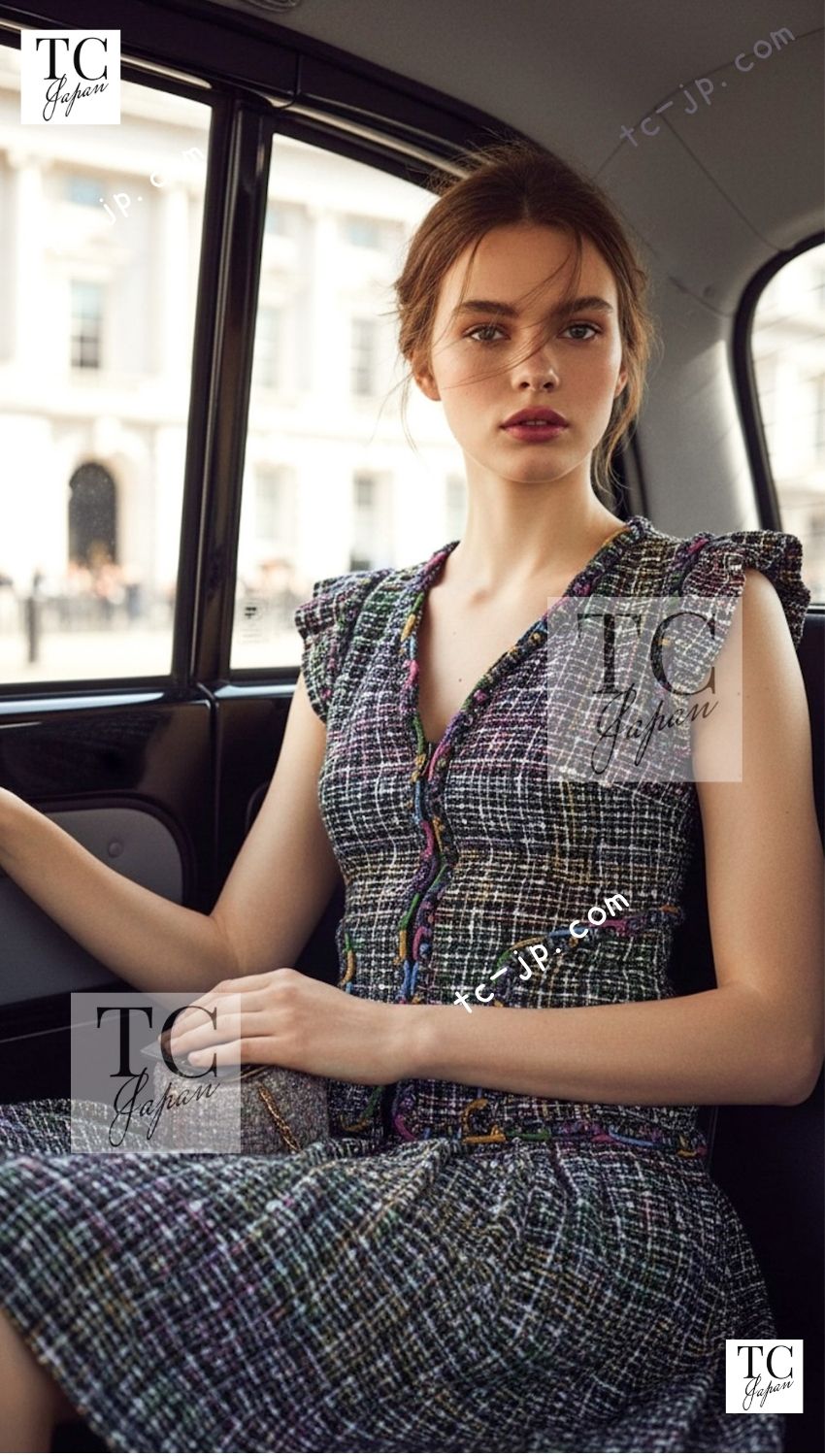 CHANEL 11S Black Pink Blue Multi color Zipper Tweed Dress 38 シャネル ブラック ブルー ピンク ブルー マルチカラー ジッパー ツイード ワンピース