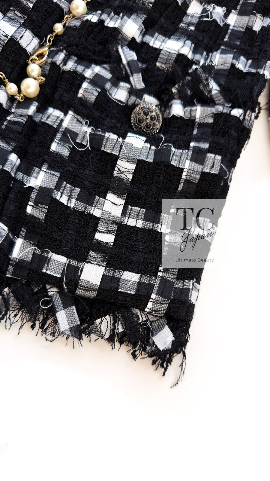 CHANEL 11C Black White Check Cardigan Jacket Gripox Button 38 13