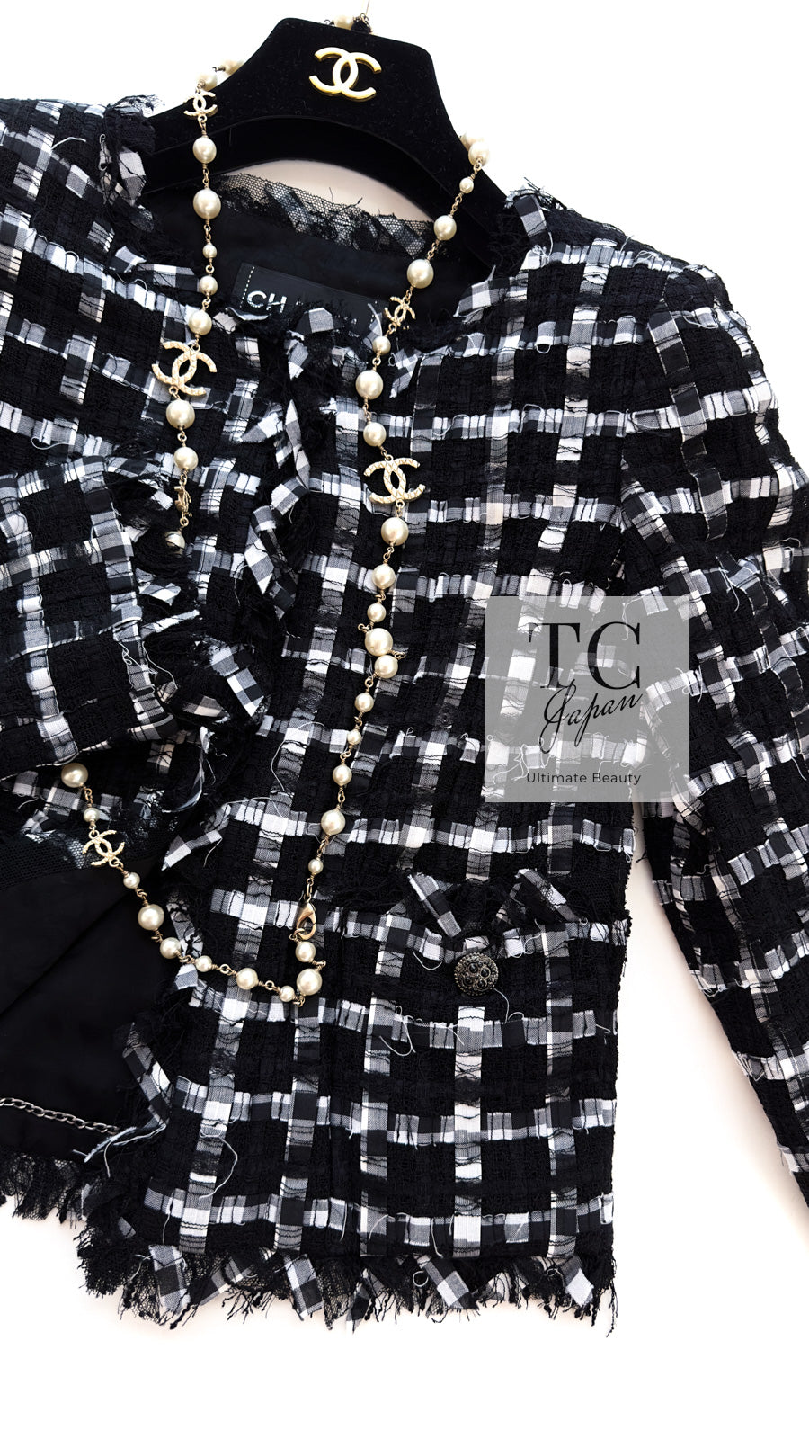 CHANEL 11C Black White Check Cardigan Jacket Gripox Button 38 12