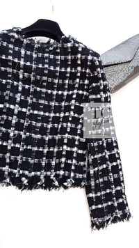 CHANEL 11C Black White Check Cardigan Jacket Gripox Button 38 10