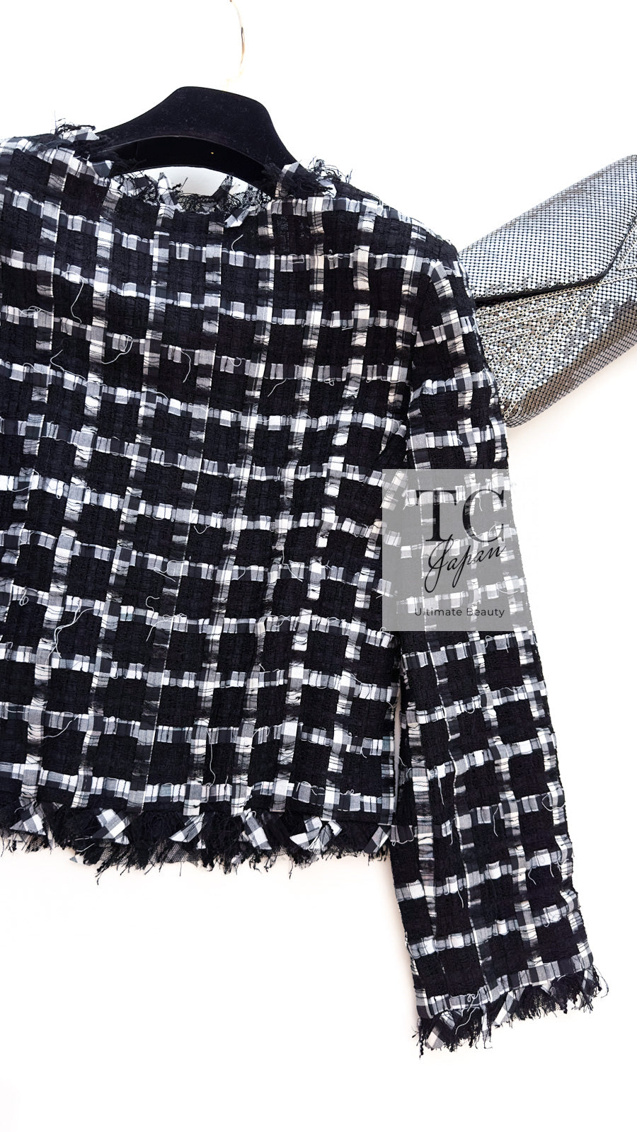 CHANEL 11C Black White Check Cardigan Jacket Gripox Button 38 10