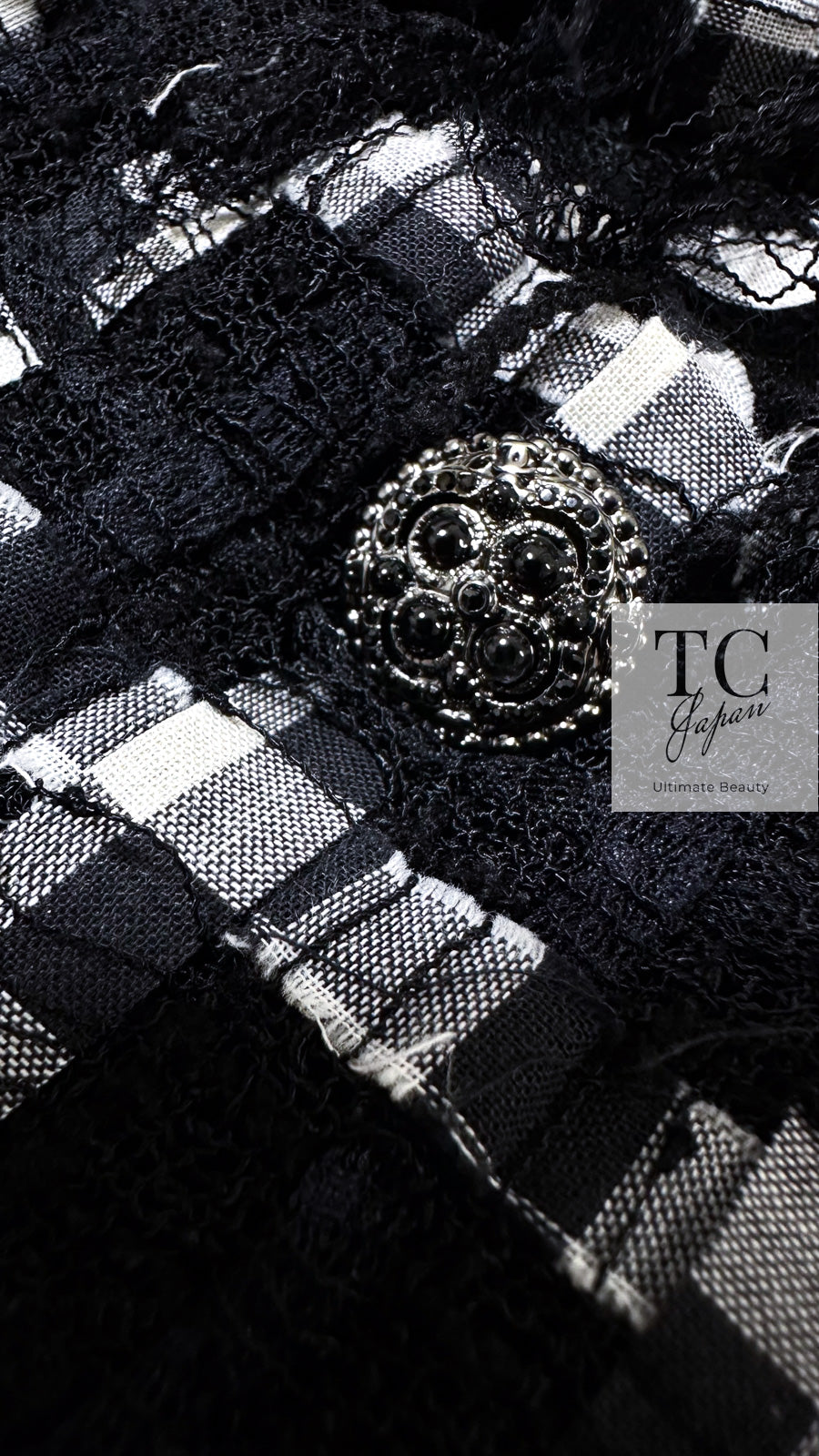 CHANEL 11C Black White Check Cardigan Jacket Gripox Button 38 7