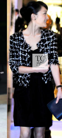 CHANEL 11C Black White Check Cardigan Jacket Gripox Button 38 | INT