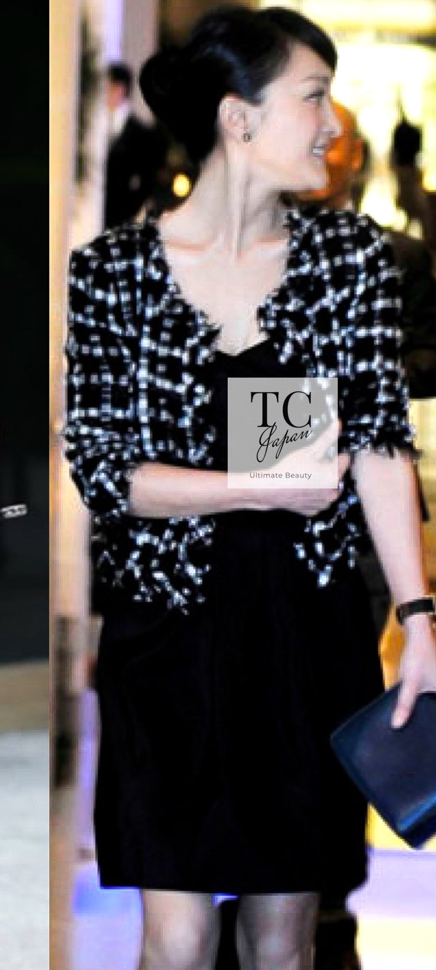 CHANEL 11C Black White Check Cardigan Jacket Gripox Button 38 | INT
