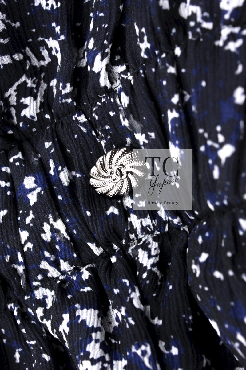 CHANEL 12S Navy Blue Silk Chiffon Dress 40 シャネル ネイビー ブルー 濃紺 シルク シフォン ワンピース 即発