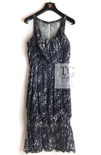 CHANEL 12S Navy Blue Silk Chiffon Dress with Silk Stole 40 シャネル ネイビー ブルー 濃紺 シルク シフォン ワンピース シルク ストール付き