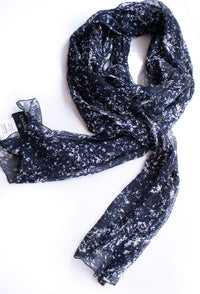 CHANEL 12S Navy Blue Silk Chiffon Dress with Silk Stole 40 シャネル ネイビー ブルー 濃紺 シルク シフォン ワンピース シルク ストール付き