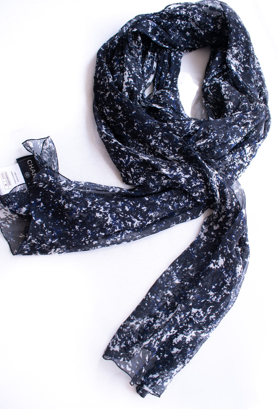 CHANEL 12S Navy Blue Silk Chiffon Dress with Silk Stole 40 シャネル ネイビー ブルー 濃紺 シルク シフォン ワンピース シルク ストール付き