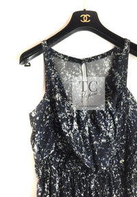 CHANEL 12S Navy Blue Silk Chiffon Dress with Silk Stole 40 シャネル ネイビー ブルー 濃紺 シルク シフォン ワンピース シルク ストール付き