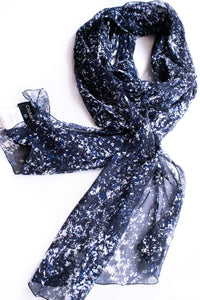 CHANEL 12S Navy Blue Silk Chiffon Dress with Silk Stole 40 シャネル ネイビー ブルー 濃紺 シルク シフォン ワンピース シルク ストール付き