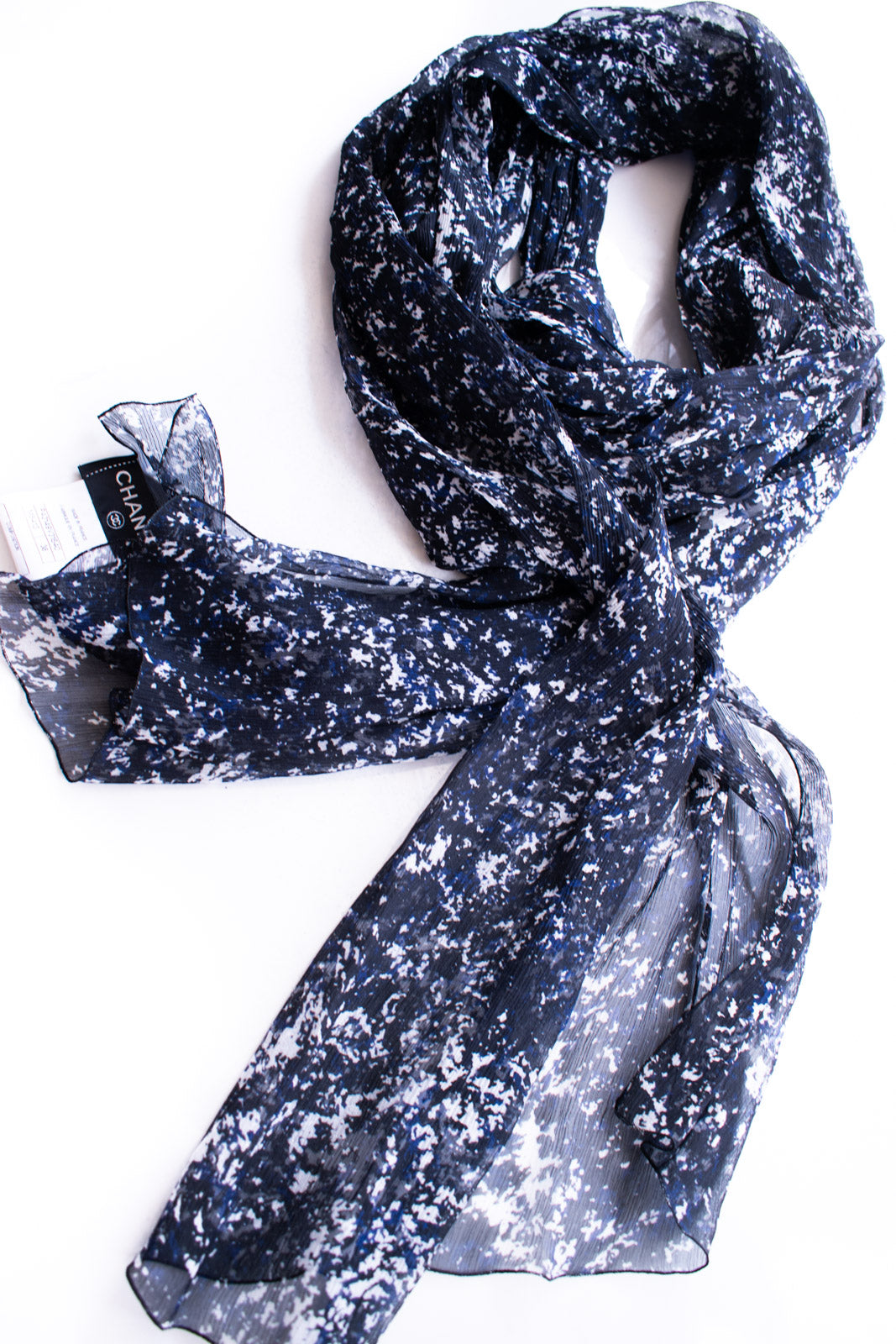 CHANEL 12S Navy Blue Silk Chiffon Dress with Silk Stole 40 シャネル ネイビー ブルー 濃紺 シルク シフォン ワンピース シルク ストール付き