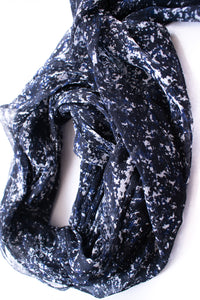 CHANEL 12S Navy Blue Silk Chiffon Dress with Silk Stole 40 シャネル ネイビー ブルー 濃紺 シルク シフォン ワンピース シルク ストール付き