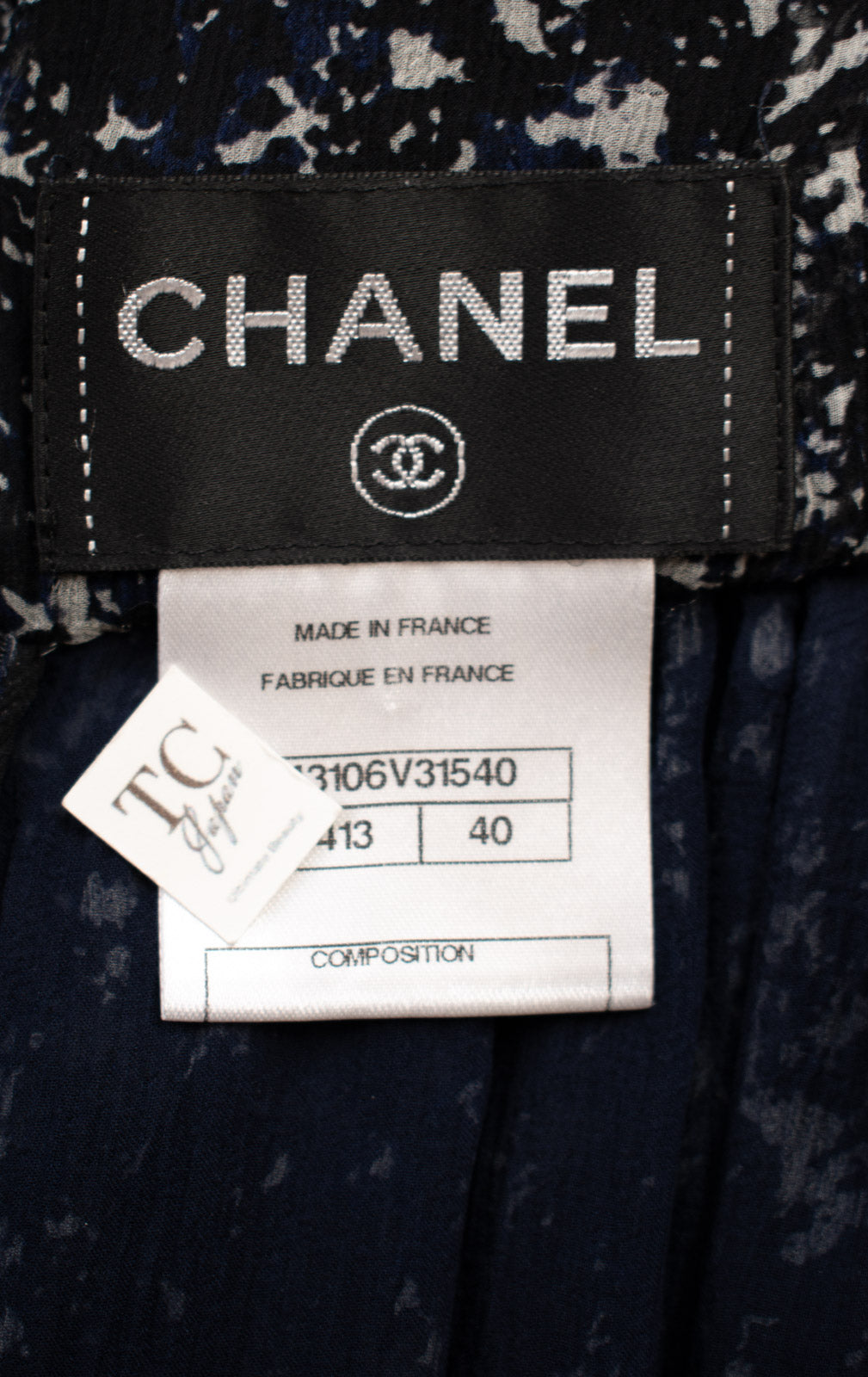 CHANEL 12S Navy Blue Silk Chiffon Dress with Silk Stole 40 シャネル ネイビー ブルー 濃紺 シルク シフォン ワンピース シルク ストール付き