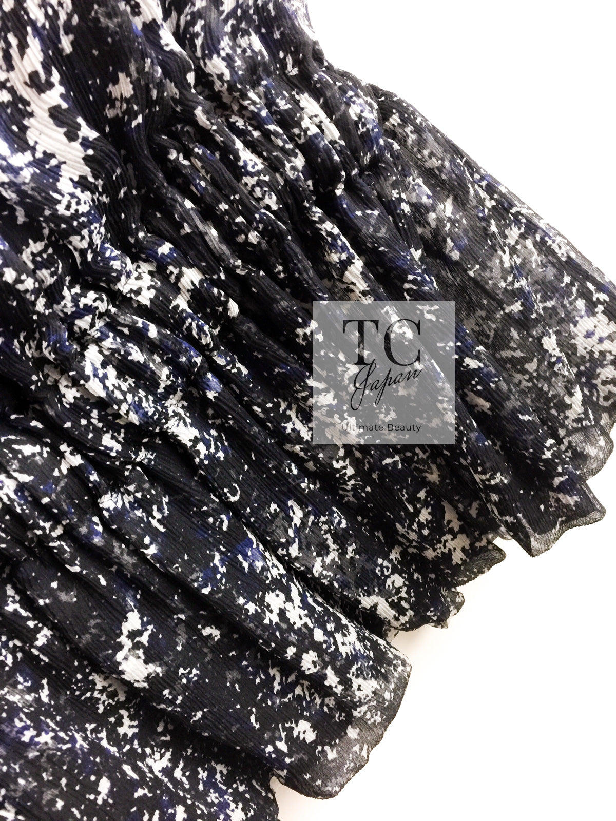 CHANEL 12S Navy Blue Silk Chiffon Dress with Silk Stole 40 シャネル ネイビー ブルー 濃紺 シルク シフォン ワンピース シルク ストール付き