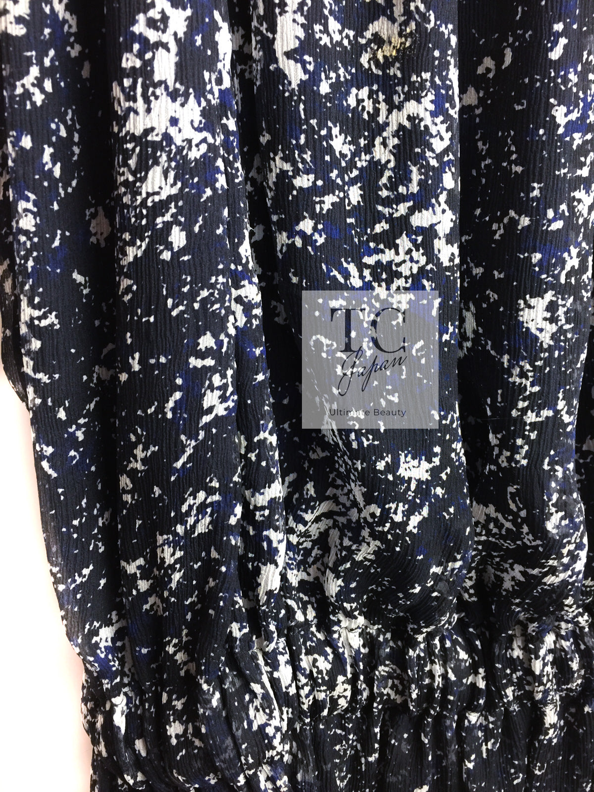 CHANEL 12S Navy Blue Silk Chiffon Dress with Silk Stole 40 シャネル ネイビー ブルー 濃紺 シルク シフォン ワンピース シルク ストール付き