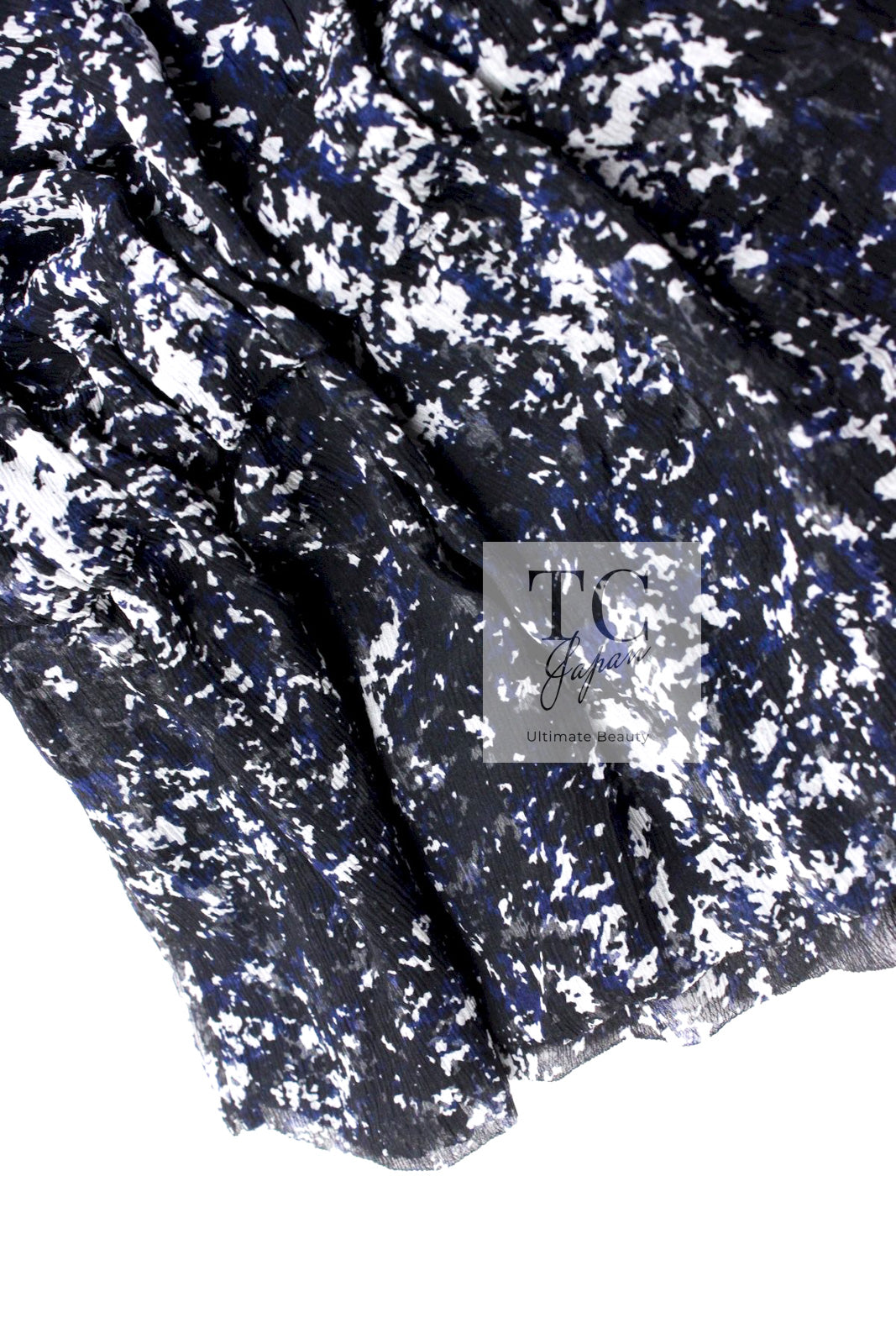 CHANEL 12S Navy Blue Silk Chiffon Dress with Silk Stole 40 シャネル ネイビー ブルー 濃紺 シルク シフォン ワンピース シルク ストール付き