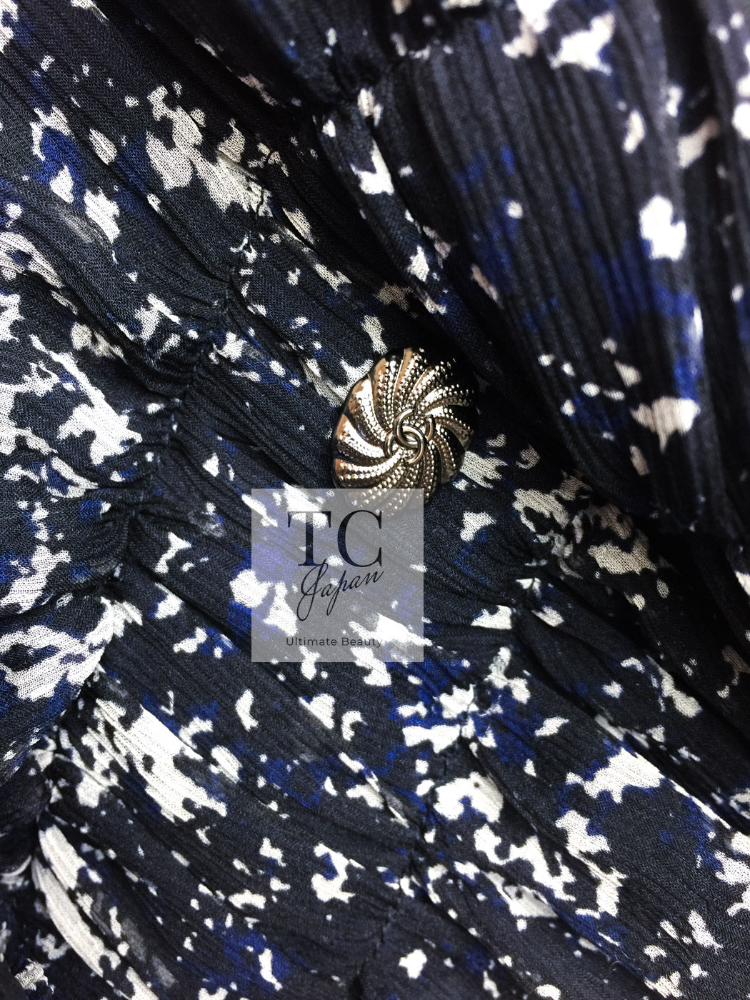 CHANEL 12S Navy Blue Silk Chiffon Dress with Silk Stole 40 シャネル ネイビー ブルー 濃紺 シルク シフォン ワンピース シルク ストール付き