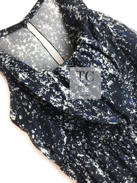 CHANEL 12S Navy Blue Silk Chiffon Dress with Silk Stole 40 シャネル ネイビー ブルー 濃紺 シルク シフォン ワンピース シルク ストール付き