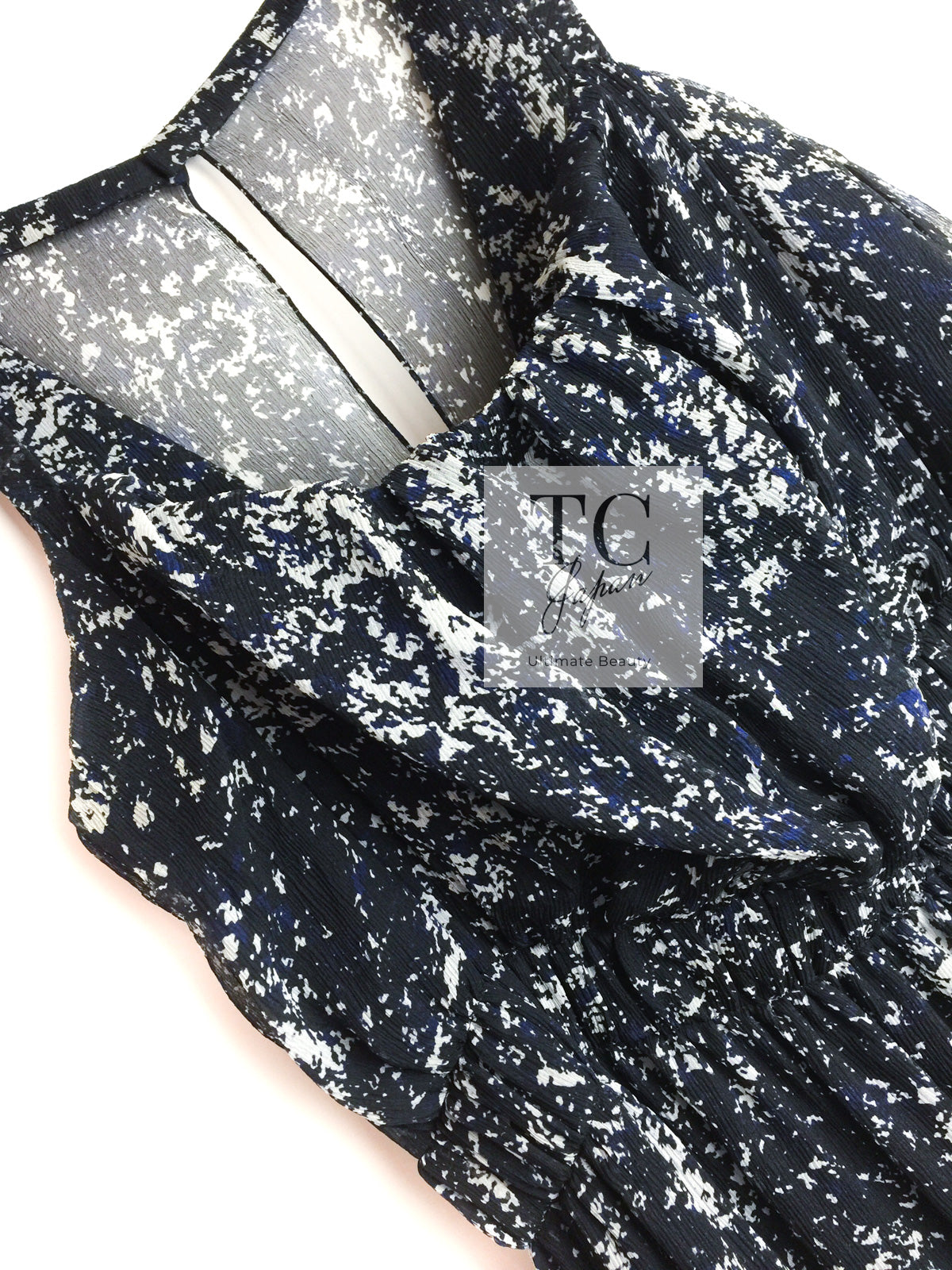 CHANEL 12S Navy Blue Silk Chiffon Dress with Silk Stole 40 シャネル ネイビー ブルー 濃紺 シルク シフォン ワンピース シルク ストール付き