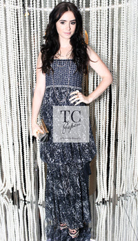 CHANEL 12S Navy Blue Silk Chiffon Dress with Silk Stole 40 シャネル ネイビー ブルー 濃紺 シルク シフォン ワンピース シルク ストール付き