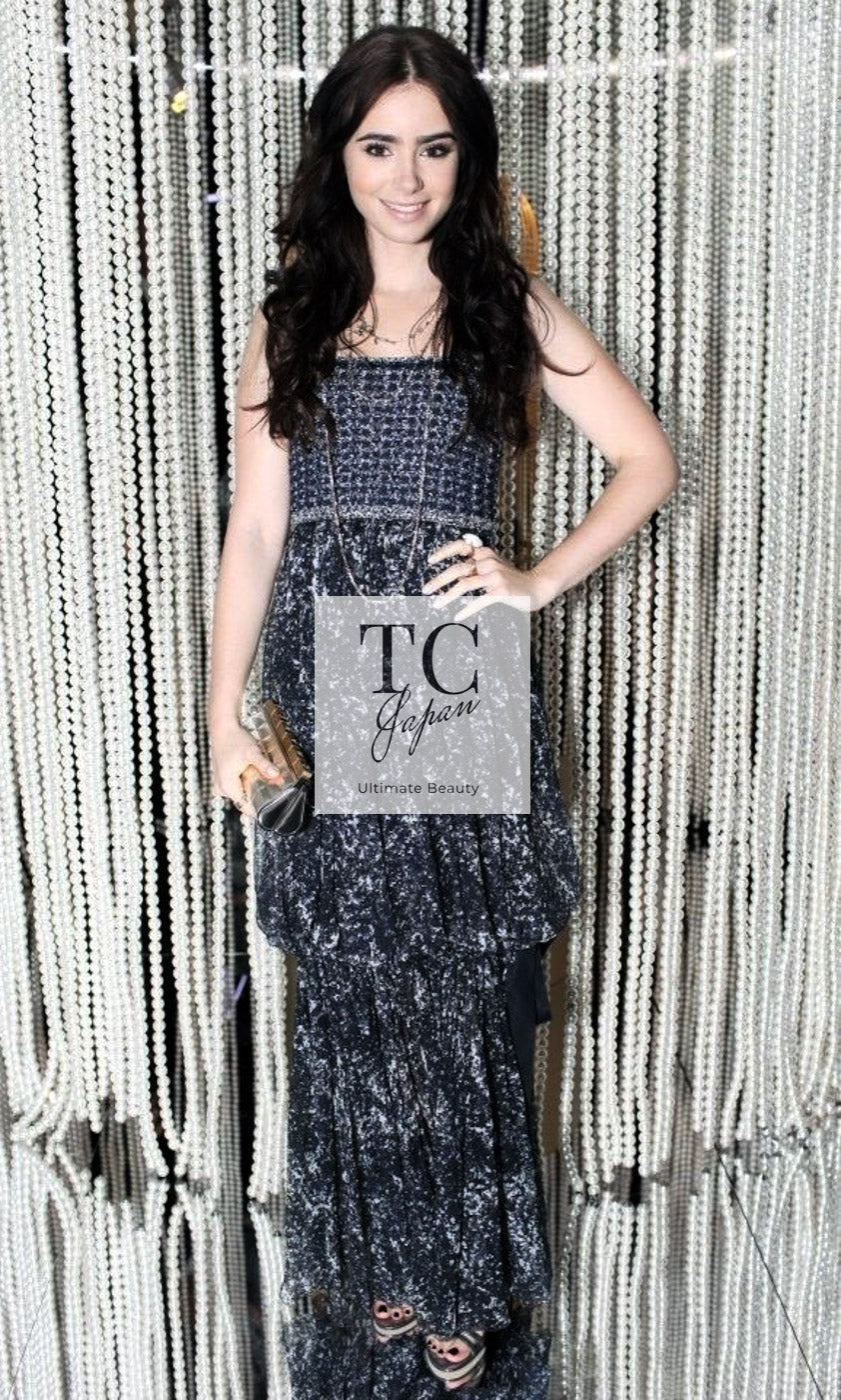 CHANEL 12S Navy Blue Silk Chiffon Dress with Silk Stole 40 シャネル ネイビー ブルー 濃紺 シルク シフォン ワンピース シルク ストール付き