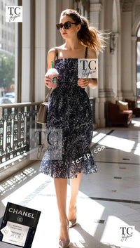 CHANEL 12S Navy Blue Silk Chiffon Dress with Silk Stole 40 シャネル ネイビー ブルー 濃紺 シルク シフォン ワンピース シルク ストール付き