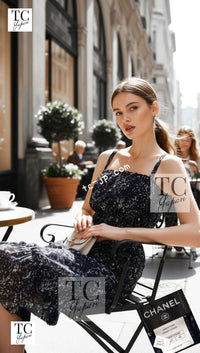 CHANEL 12S Navy Blue Silk Chiffon Dress with Silk Stole 40 シャネル ネイビー ブルー 濃紺 シルク シフォン ワンピース シルク ストール付き
