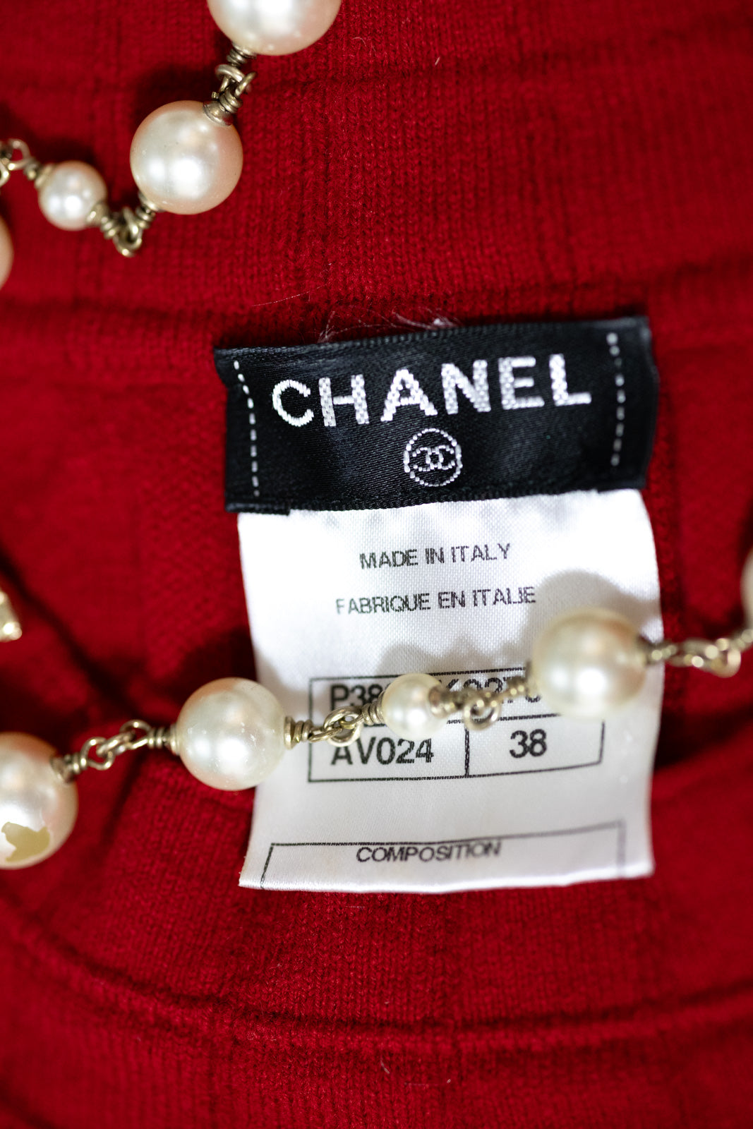シャネル ワンピース CHANEL レッド ウール カシミヤ ニット 10PF Red