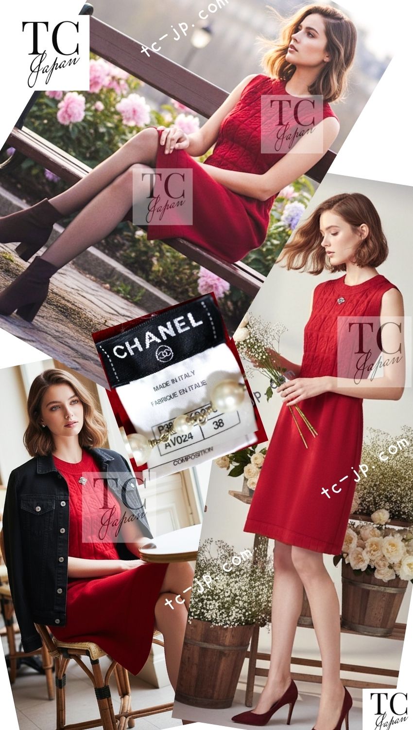 CHANEL 10PF Red Wool Cashmere Camellia Knit Dress 36 38 シャネル レッド ウール カシミヤ ニット ワンピース 即発