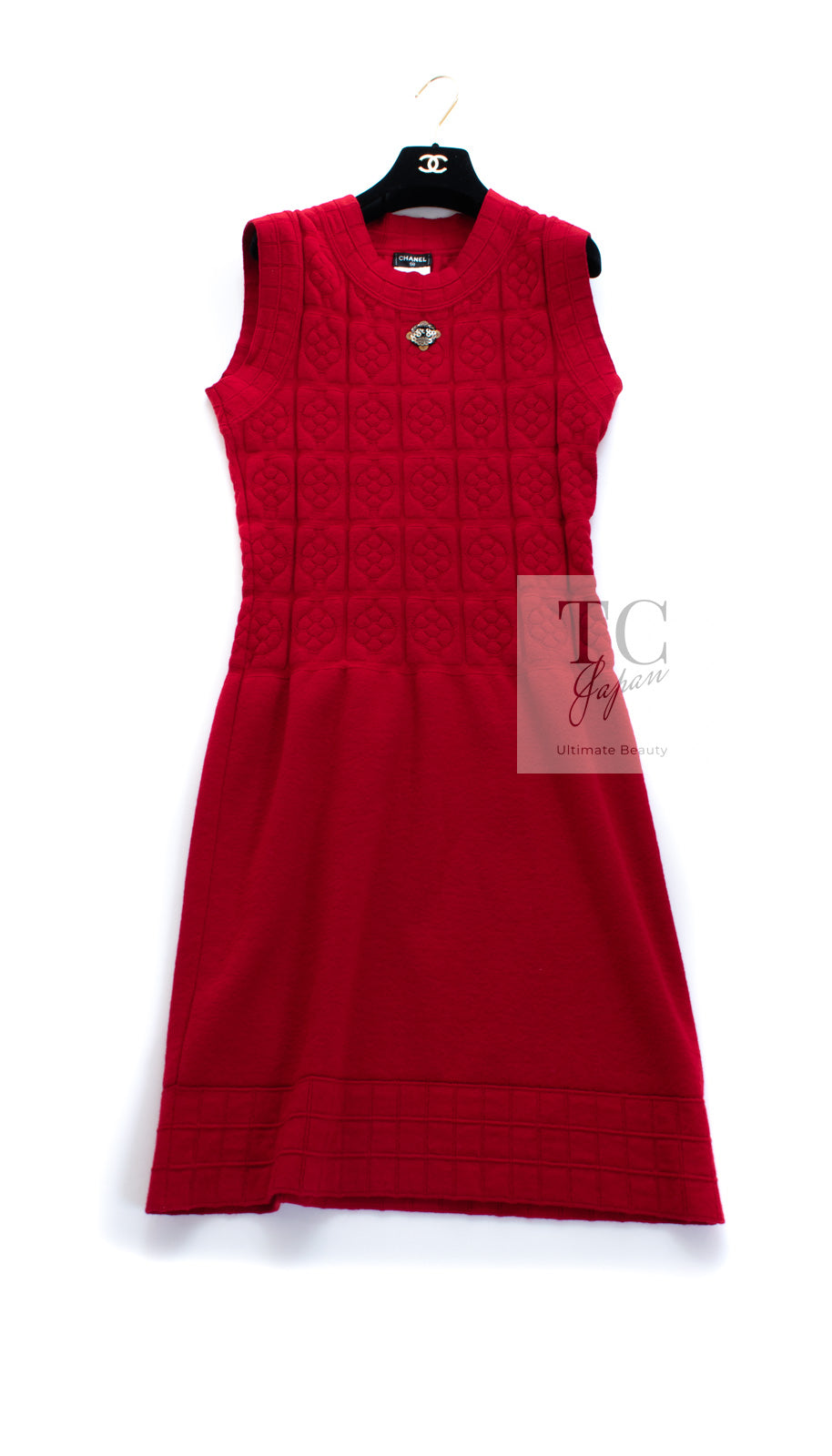 シャネル ワンピース CHANEL レッド ウール カシミヤ ニット 10PF Red