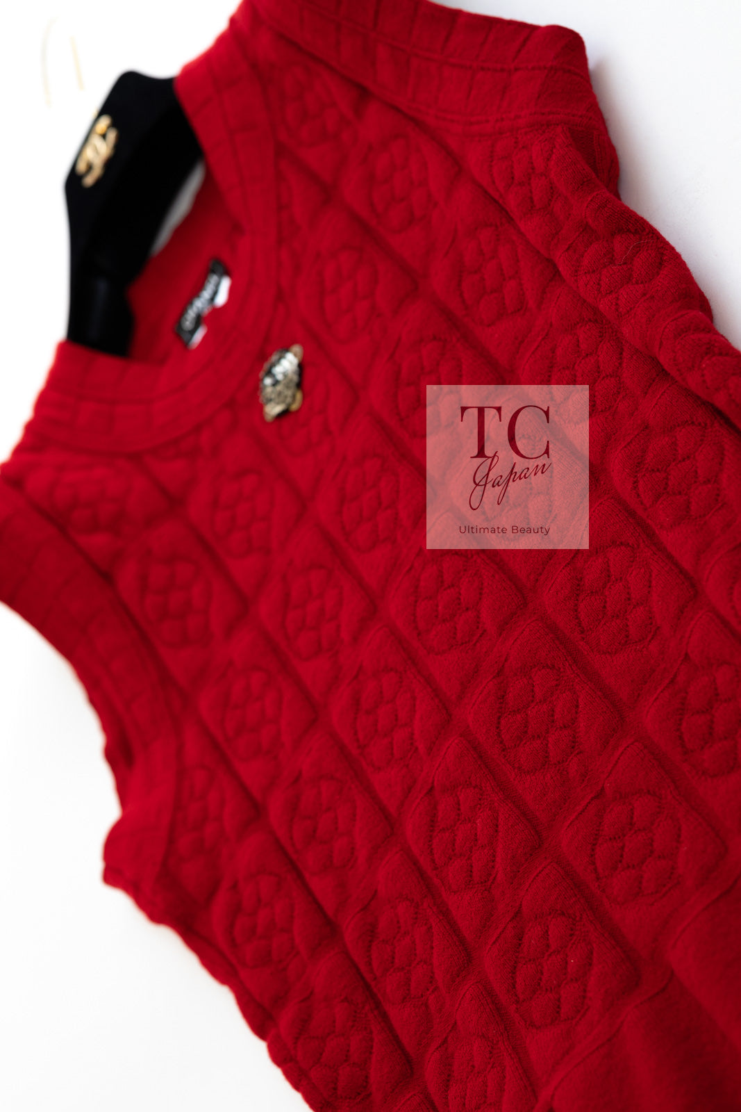 シャネル ワンピース CHANEL レッド ウール カシミヤ ニット 10PF Red