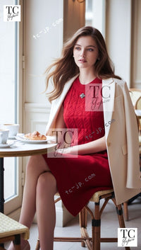 CHANEL 10PF Red Wool Cashmere Camellia Knit Dress 36 38 シャネル レッド ウール カシミヤ ニット ワンピース 即発