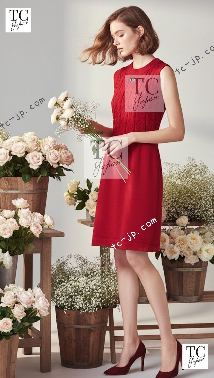 シャネル ワンピース CHANEL レッド ウール カシミヤ ニット 10PF Red