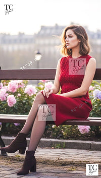 CHANEL 10PF Red Wool Cashmere Camellia Knit Dress 36 38 シャネル レッド ウール カシミヤ ニット ワンピース 即発