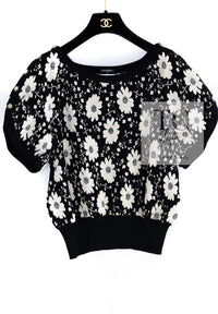 CHANEL 14C Black Ivory Camellia Flower Knit Tops 38 シャネル ブラック アイボリー カメリア 花柄 ニット トップス 即発