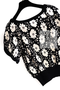 CHANEL 14C Black Ivory Camellia Flower Knit Tops 38 シャネル ブラック アイボリー カメリア 花柄 ニット トップス 即発