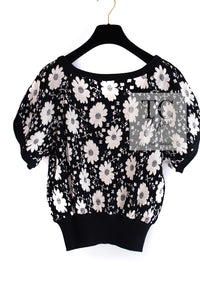 CHANEL 14C Black Ivory Camellia Flower Knit Tops 38 シャネル ブラック アイボリー カメリア 花柄 ニット トップス 即発