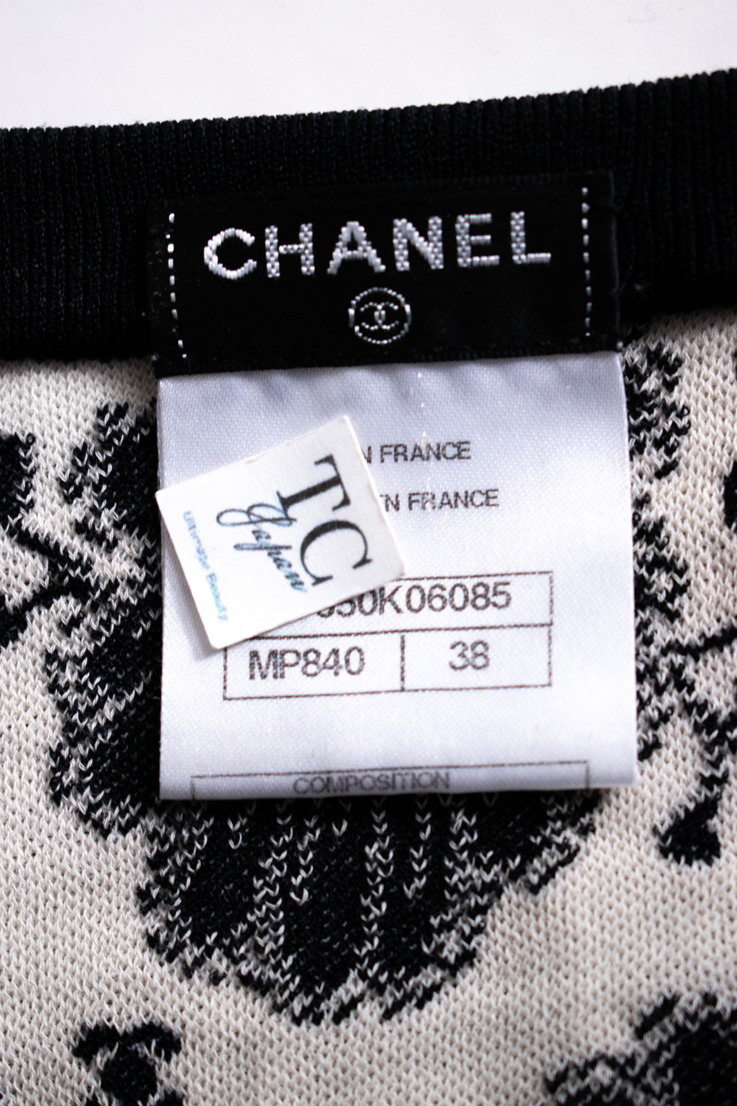 シャネル トップス CHANEL 14C ブラック アイボリー カメリア ニット