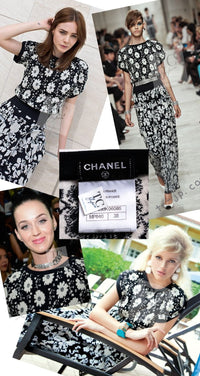 CHANEL 14C Black Ivory Camellia Flower Knit Tops 38 シャネル ブラック アイボリー カメリア 花柄 ニット トップス 即発