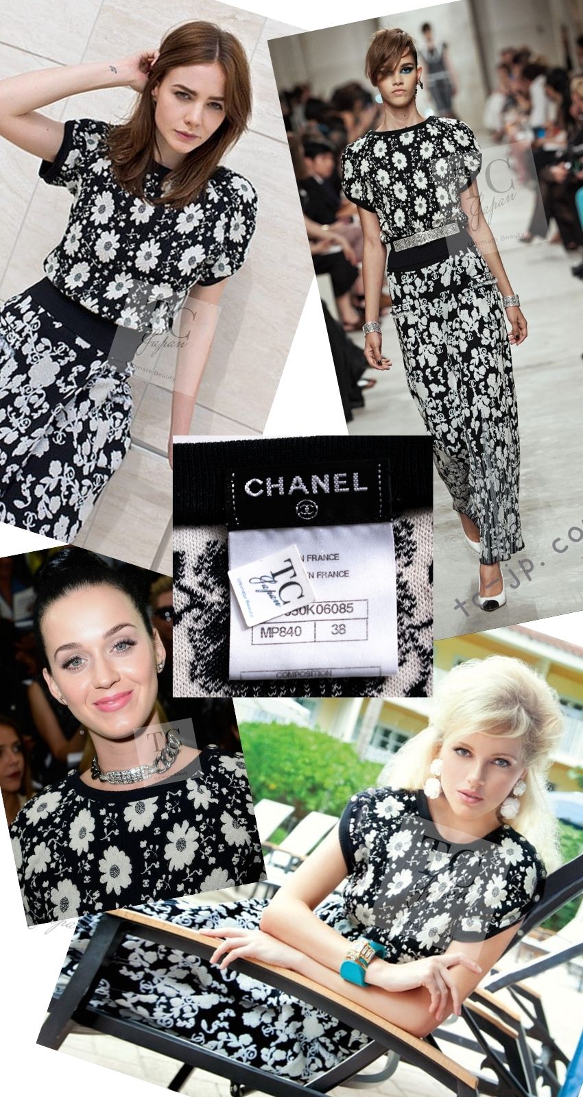 CHANEL 14C Black Ivory Camellia Flower Knit Tops 38 シャネル ブラック アイボリー カメリア 花柄 ニット トップス 即発