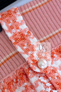CHANEL 01S Orange Ivory Pearl Button Tweed Skirt 36 シャネル オレンジ アイボリー パール ボタンツイード スカート