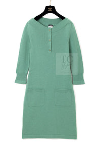 CHANEL 12A Seafoam Green CC Turn Lock Cashmere Knit Dress 38 シャネル シーフォーム グリーン CC ターンロック カシミア ニット ワンピース 即発