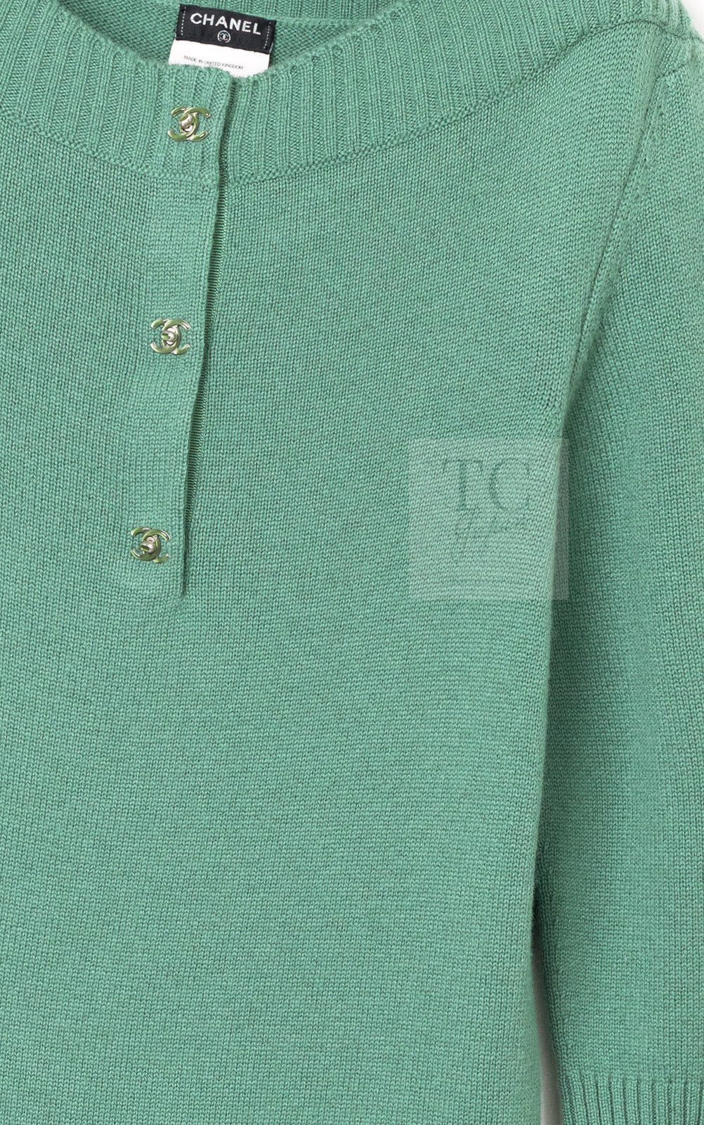 CHANEL 12A Seafoam Green CC Turn Lock Cashmere Knit Dress 38 シャネル シーフォーム グリーン CC ターンロック カシミア ニット ワンピース 即発