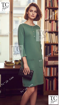 CHANEL 12A Seafoam Green CC Turn Lock Cashmere Knit Dress 38 シャネル シーフォーム グリーン CC ターンロック カシミア ニット ワンピース 即発