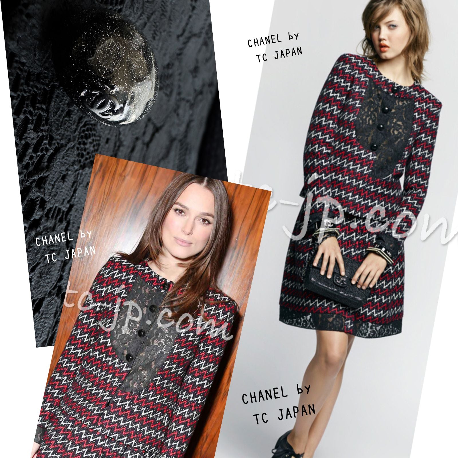 CHANEL 15S Keira Knightley Black Lace CC Button Cotton Tweed Jacket 46 シャネル ジャケット キーラ ナイトレイ着用 ブラック ツイード ココボタン 希少サイズ
