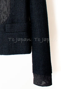 CHANEL 15S Keira Knightley Black Lace CC Button Cotton Tweed Jacket 46 シャネル ジャケット キーラ ナイトレイ着用 ブラック ツイード ココボタン 希少サイズ