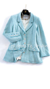 CHANEL 97S Vintage Emerald Blue Cotton Wool Jacket Skirt Suit Worn by SuperStar IU 40 シャネル ヴィンテージ・エメラルドブルー・コットン・ウール・韓国スターIU 着 ジャケット・スカート・スーツ 即発