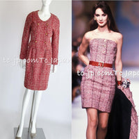CHANEL 88S Vintage Red Ivory Mademoiselle Buttons Jacket Skirt Suit 36 38 シャネル ヴィンテージ レッド アイボリー マドモアゼル ボタン ツイード ジャケット スカート スーツ 即発 - TC JAPAN