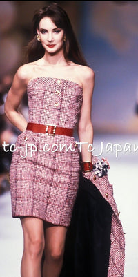 CHANEL 88S Vintage Red Ivory Mademoiselle Buttons Jacket Skirt Suit 36 38 シャネル ヴィンテージ レッド アイボリー マドモアゼル ボタン ツイード ジャケット スカート スーツ 即発
